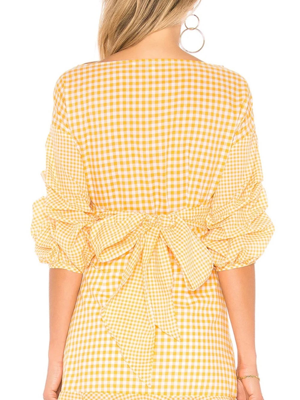 Lovers and Friends Ash white balloon sleeve tie front lined blouse sz S - Picture 3 of 11